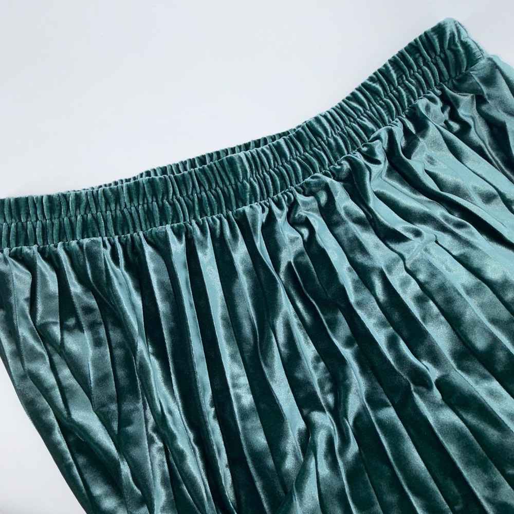 On 34th Womens XXL Teal Green Pleated Velvet Midi Skirt Elastic Waist XXL